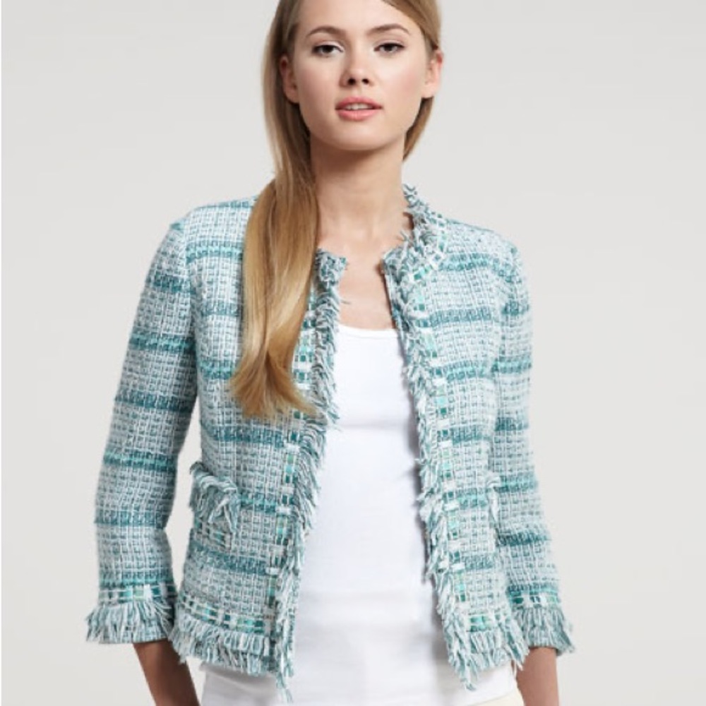 Tory Burch Blue and White Tweed Blazer